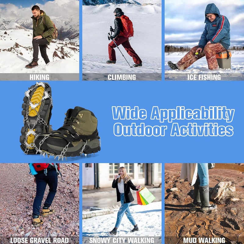 Tomaje 24 Spikes Crampons for Shoes, Anti Slip Ice Cleats for Shoes and Boots, Traction Ice Snow Grip with Stainless Steel Spikes and Silicone Men Women for Hiking, Walking, Climbing, Jogging,Fishing - Image 3